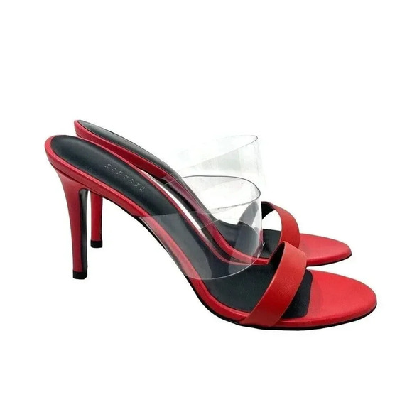 Barneys New York Red leather  & Clear PVC slide mule sandals size 38.5 8.5 new - Picture 1 of 8